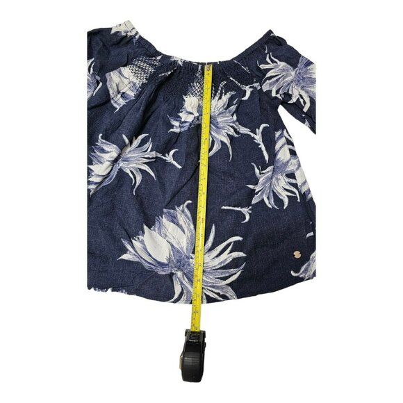 Roxy Blouse Top Women XS Off The Shoulders Moon Sapphire Blue Boho Peasant - Picture 11 of 12